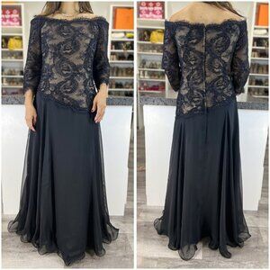 Rose Taft Vintage VTG Black Lace Formal Gown 995